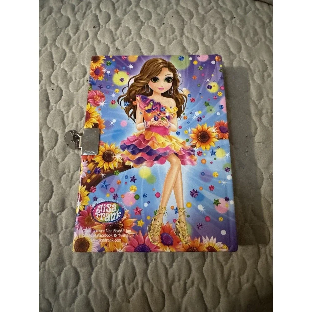 Lisa Frank Locking Diary Journal Floral Girl Sunflowers Heart Lock No Key